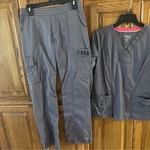 Women’s scrubs M top SM bottoms medium length.